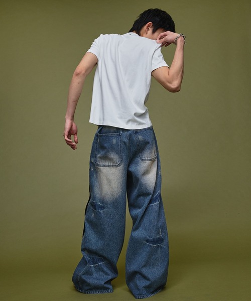 13oz double knee design faded baggy denim / 13ozダブルニーデザイン