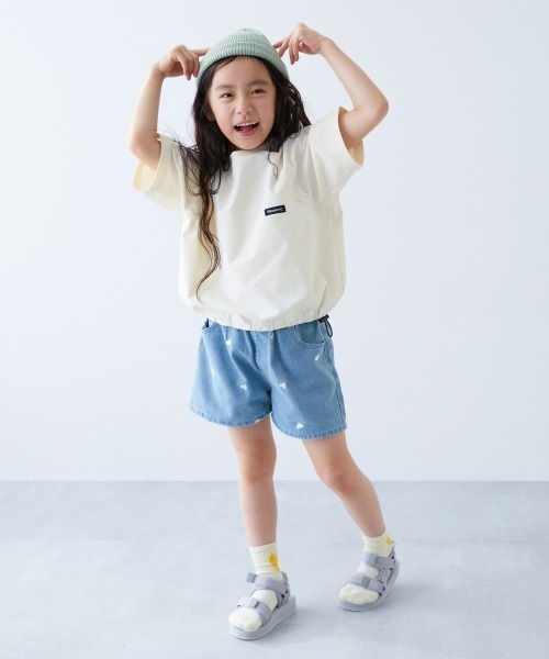 devirock（デビロック）の「防汚 カーブラインスリーブ 裾絞り 半袖Tシャツ（Tシャツ/カットソー・キッズ・グリーン系/ダークパープル/ブラック/オフホワイト・160cm/150cm/140cm/130cm/120cm/110cm/100cm）」の5枚目の写真