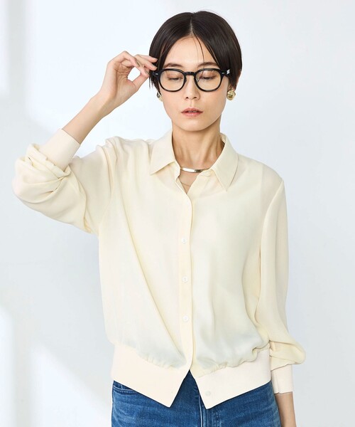 NOLLEY’S(ノーリーズ)の「カフス裾リブシフォンシャツ(シャツ/ブラウス・レディース・ブラック/オフホワイト/ミント・38)」の9枚目の写真