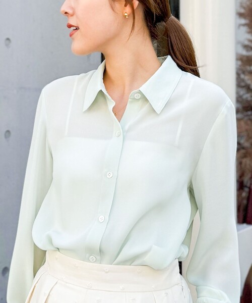 NOLLEY’S(ノーリーズ)の「カフス裾リブシフォンシャツ(シャツ/ブラウス・レディース・ブラック/オフホワイト/ミント・38)」の15枚目の写真