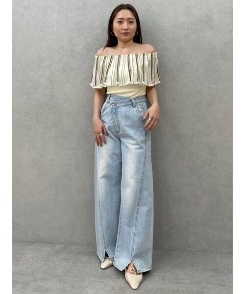 セール】MIXストライプオフショルニットトップス（ニット