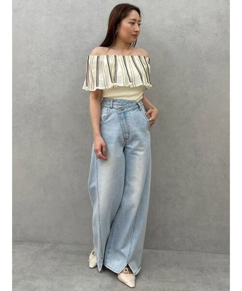 セール】MIXストライプオフショルニットトップス（ニット