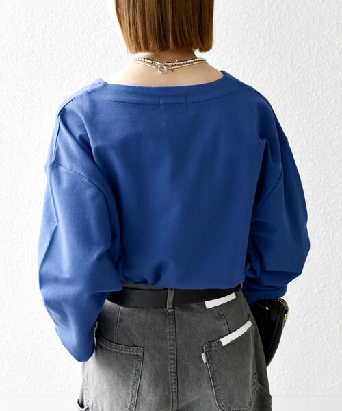 SHIPS any(シップス エニィ)の「SHIPS any:〈洗濯機可能〉インレイ レースアップ ロングスリーブ プルオーバー(Tシャツ/カットソー・レディース・ホワイト/ブルー/チャコールグレー・ONE SIZE)」の9枚目の写真