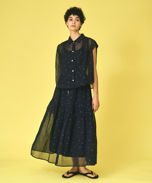 Bshop(ビショップ)の「INDIA INDUSTRY | コットンオーガンジー 刺繍ギャザースカート WOMEN(スカート・レディース・ブルー系その他5/ホワイト系その他5・1)」の6枚目の写真