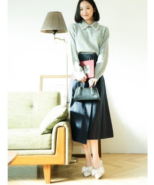 R&E(アールアンドイー)の「【25SS新作】【R&E】リボン付きコットンレースミュールパンプス(パンプス・レディース・ブラック/グレー/アイボリー・LL/S/M/L)」の4枚目の写真