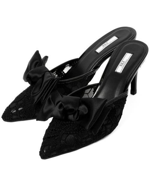 R&E(アールアンドイー)の「【25SS新作】【R&E】リボン付きコットンレースミュールパンプス(パンプス・レディース・ブラック/グレー/アイボリー・LL/S/M/L)」の6枚目の写真