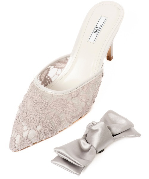 R&E(アールアンドイー)の「【25SS新作】【R&E】リボン付きコットンレースミュールパンプス(パンプス・レディース・ブラック/グレー/アイボリー・LL/S/M/L)」の14枚目の写真