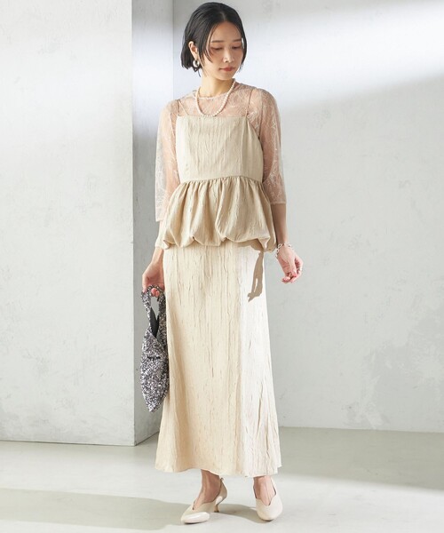 kaene(カエン)の「kaene:バルーン ペプラム ドレス(セレモニー対応可)(ドレス・レディース・ベージュ/ネイビー・ONE SIZE)」の3枚目の写真