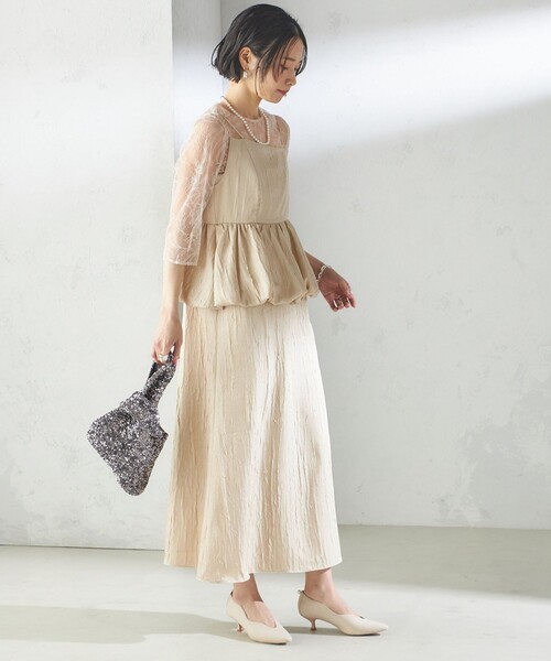 kaene(カエン)の「kaene:バルーン ペプラム ドレス(セレモニー対応可)(ドレス・レディース・ベージュ/ネイビー・ONE SIZE)」の7枚目の写真