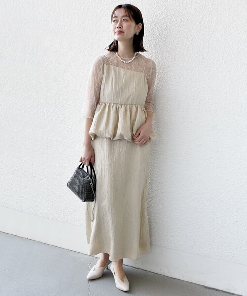 kaene(カエン)の「kaene:バルーン ペプラム ドレス(セレモニー対応可)(ドレス・レディース・ベージュ/ネイビー・ONE SIZE)」の9枚目の写真