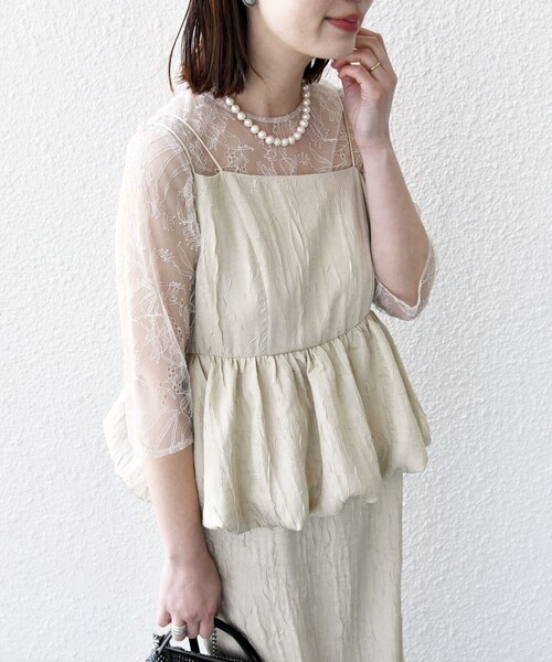 kaene(カエン)の「kaene:バルーン ペプラム ドレス(セレモニー対応可)(ドレス・レディース・ベージュ/ネイビー・ONE SIZE)」の12枚目の写真