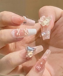 Lace Ladies（レースレディース）の「立体 アート付き ピンク ネイルチップ セット（ネイルシール/ネイルチップ・レディース）」