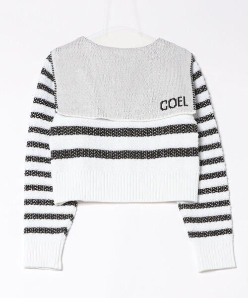 美品 COEL コエル セーラーボーダーカーディガン ショート丈 長袖 Vネック カットソー F ブラック ホワイト レディース 古着 中古 USED セール】セーラーボーダーカーディガン（ニット/セーター