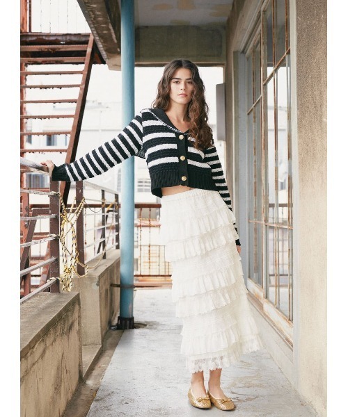 COEL（コエル）の「セーラーボーダーカーディガン（ニット/セーター・レディース・ブラック/ホワイト・FREE）」の13枚目の写真