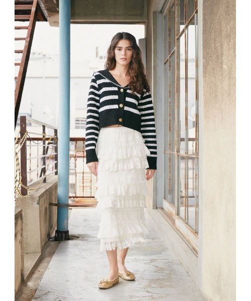 COEL（コエル）の「セーラーボーダーカーディガン（ニット/セーター・レディース・ブラック/ホワイト・FREE）」の14枚目の写真