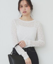index | シアーフラワーストレッチトップス【洗濯機洗い可】(Tシャツ/カットソー)