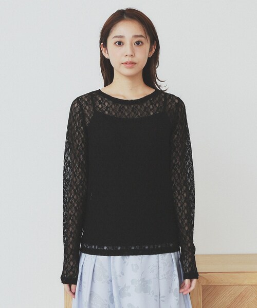 INDEX - INDEX  総レース  トップス  新品  タグ付き セール】シアーフラワーストレッチトップス【洗濯機洗い可】（T