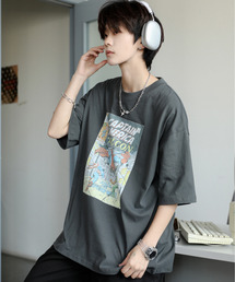 MARVEL | 【neos】MARVEL マーベル ルーズシルエット スパイダーマン キャプテンアメリカ ビンテージライク ユーズド風 アメコミ プリント Tシャツ(Tシャツ/カットソー)