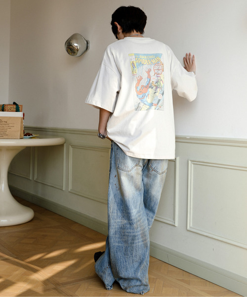 MARVEL（マーベル）の「【neos】MARVEL マーベル ルーズシルエット スパイダーマン キャプテンアメリカ ビンテージライク ユーズド風 アメコミ プリント Tシャツ（Tシャツ/カットソー・メンズ・ホワイト系1/ホワイト系2/グレー系1/グレー系2・MEDIUM/LARGE/X-LARGE）」の10枚目の写真