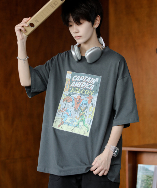 MARVEL（マーベル）の「【neos】MARVEL マーベル ルーズシルエット スパイダーマン キャプテンアメリカ ビンテージライク ユーズド風 アメコミ プリント Tシャツ（Tシャツ/カットソー・メンズ・ホワイト系1/ホワイト系2/グレー系1/グレー系2・MEDIUM/LARGE/X-LARGE）」の15枚目の写真