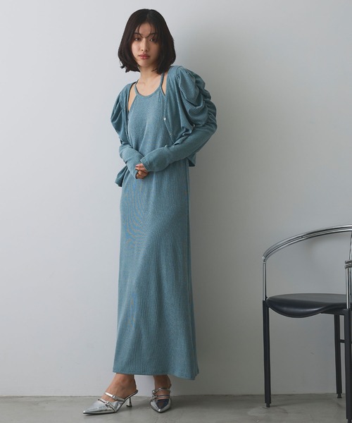 ELLEgirl（エルガール）の「パフスリーブカーディガンアンサンブルワンピース【ELLEgirl/エルガール】（ワンピース・レディース・イエロー/サックスブルー・FREE）」の2枚目の写真