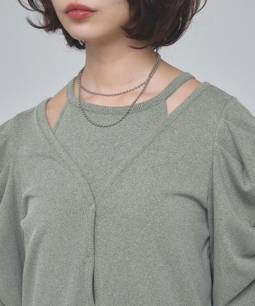 ELLEgirl（エルガール）の「パフスリーブカーディガンアンサンブルワンピース【ELLEgirl/エルガール】（ワンピース・レディース・イエロー/サックスブルー・FREE）」の7枚目の写真