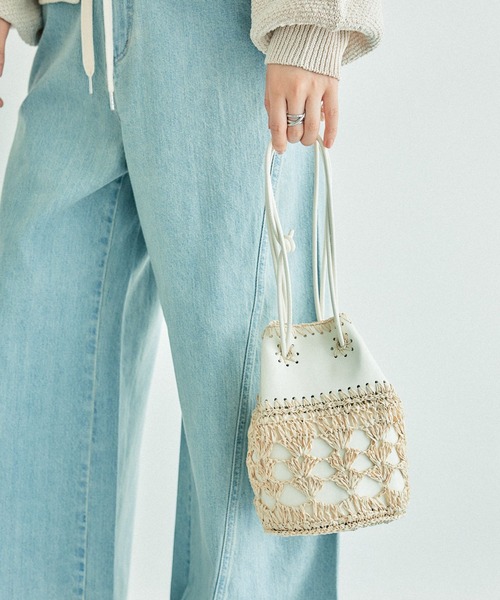 LEPSIM（レプシィム）の「フェイクレザー＊マクラメコンビバッグ