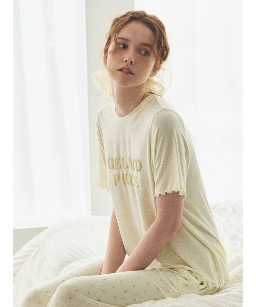 ジェラートピケ ロゴメローTシャツ× ハート柄ロングパンツ セット