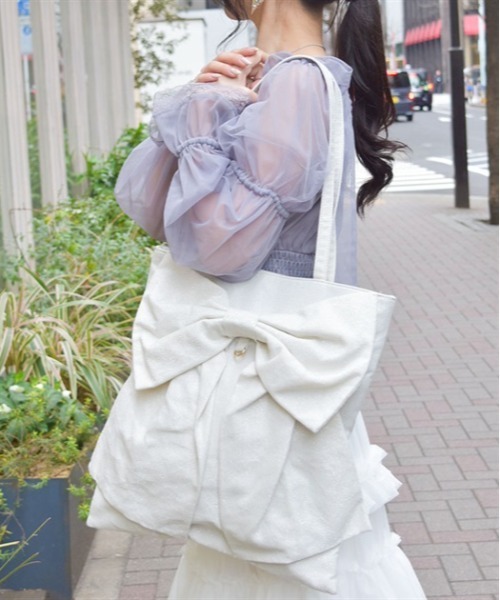 axes femme(アクシーズファム)の「タテ型ビッグリボントート(トートバッグ・レディース・キナリ/ミント/ブルー・FREE)」の2枚目の写真