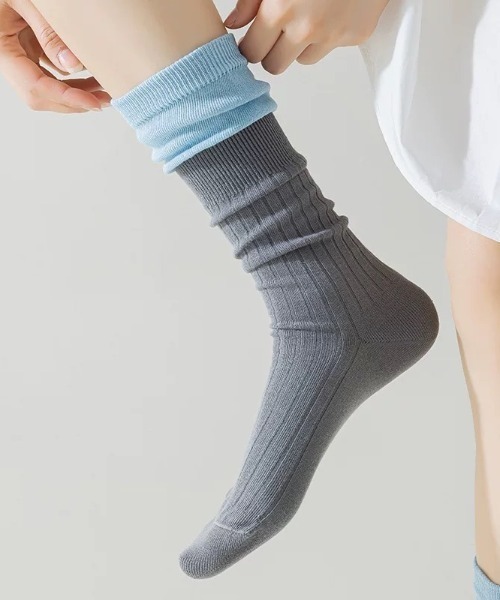 ampm（エーエムピーエム）の「フェイクレイヤードバイカラーソックス（ソックス/靴下・レディース・グレー/ブラック/ホワイト・FREE）」の21枚目の写真