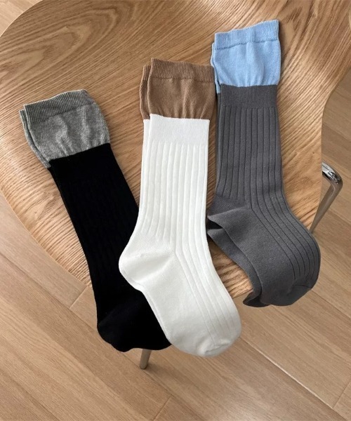 ampm（エーエムピーエム）の「フェイクレイヤードバイカラーソックス（ソックス/靴下・レディース・グレー/ブラック/ホワイト・FREE）」の12枚目の写真