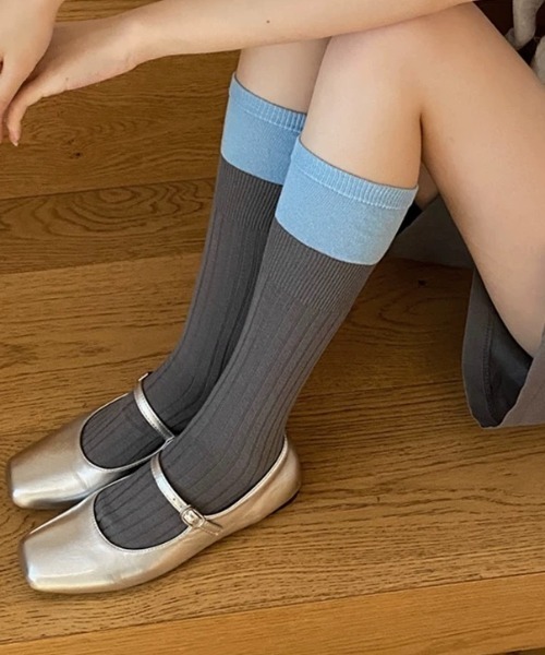 ampm（エーエムピーエム）の「フェイクレイヤードバイカラーソックス（ソックス/靴下・レディース・グレー/ブラック/ホワイト・FREE）」の20枚目の写真