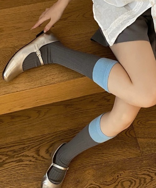 ampm（エーエムピーエム）の「フェイクレイヤードバイカラーソックス（ソックス/靴下・レディース・グレー/ブラック/ホワイト・FREE）」の18枚目の写真