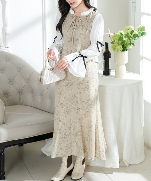 Lace Ladies（レースレディース）の「花柄 キャンディースリーブ ドッキング ワンピース（ワンピース・レディース・ブラック/ベージュ/アイボリー・FREE/S）」の14枚目の写真