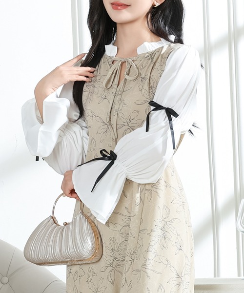 Lace Ladies（レースレディース）の「花柄 キャンディースリーブ ドッキング ワンピース（ワンピース・レディース・ブラック/ベージュ/アイボリー・FREE/S）」の15枚目の写真