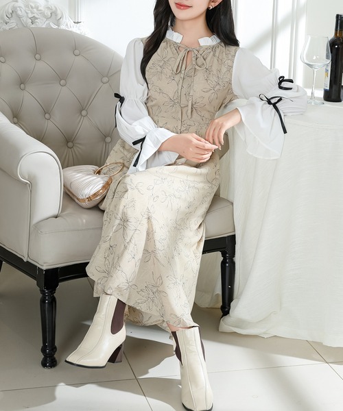 Lace Ladies（レースレディース）の「花柄 キャンディースリーブ ドッキング ワンピース（ワンピース・レディース・ブラック/ベージュ/アイボリー・FREE/S）」の17枚目の写真