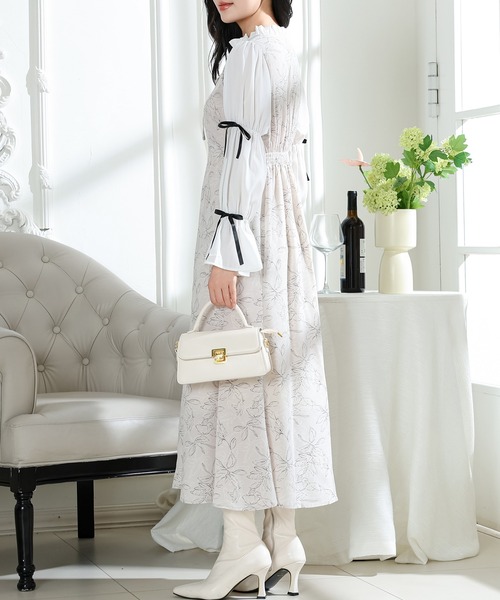 Lace Ladies（レースレディース）の「花柄 キャンディースリーブ ドッキング ワンピース（ワンピース・レディース・ブラック/ベージュ/アイボリー・FREE/S）」の6枚目の写真