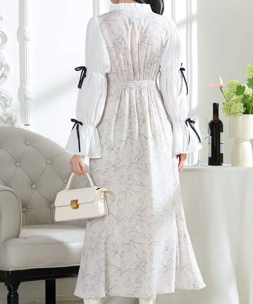 Lace Ladies（レースレディース）の「花柄 キャンディースリーブ ドッキング ワンピース（ワンピース・レディース・ブラック/ベージュ/アイボリー・FREE/S）」の7枚目の写真