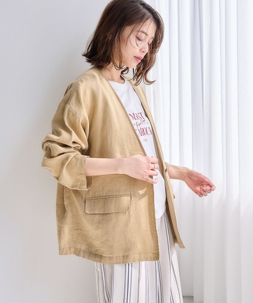 studio CLIP（スタディオクリップ）の「【リネン100%】ノーカラージャケット（ノーカラージャケット・レディース・ベージュ/ブラック・FREE）」の11枚目の写真