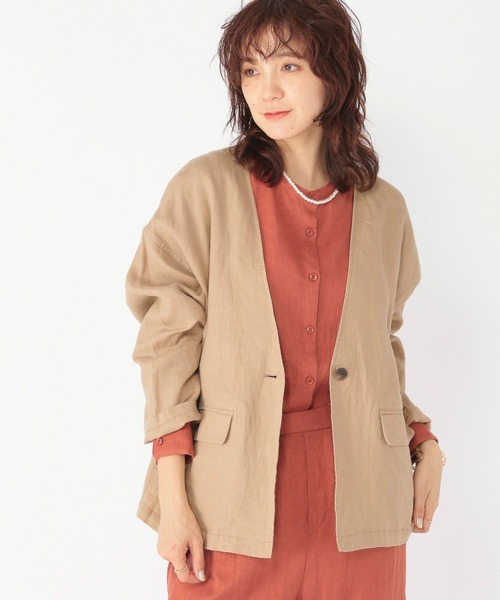 studio CLIP（スタディオクリップ）の「【リネン100%】ノーカラージャケット（ノーカラージャケット・レディース・ベージュ/ブラック・FREE）」の13枚目の写真