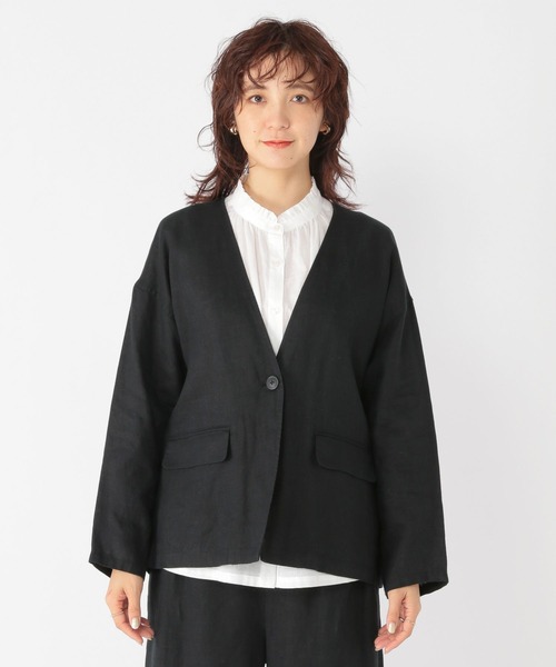 studio CLIP（スタディオクリップ）の「【リネン100%】ノーカラージャケット（ノーカラージャケット・レディース・ベージュ/ブラック・FREE）」の17枚目の写真
