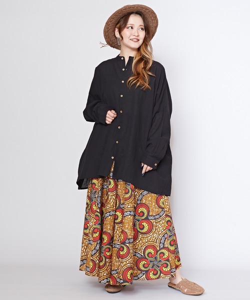 チャイハネ（チャイハネ）の「【チャイハネ】綿麻プレーンMEN'Sシャツ（シャツ/ブラウス・メンズ・ブルー/ホワイト/ブラウン/ブラック・FREE）」の6枚目の写真