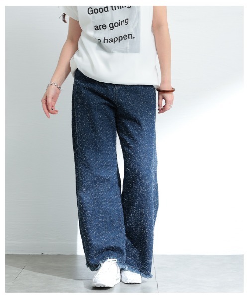 Sawa a la mode（サワアラモード）の「ダメージ風裾フリンジデニムワイドパンツ（デニムパンツ・レディース・ブルー・FREE）」の7枚目の写真