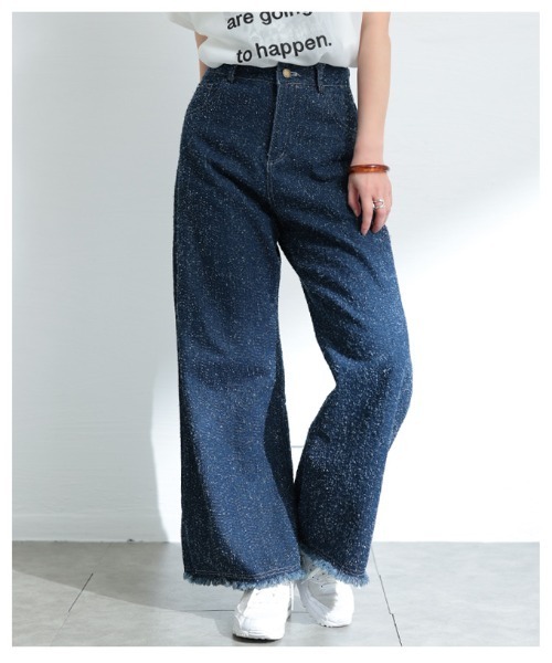 Sawa a la mode（サワアラモード）の「ダメージ風裾フリンジデニムワイドパンツ（デニムパンツ・レディース・ブルー・FREE）」の17枚目の写真