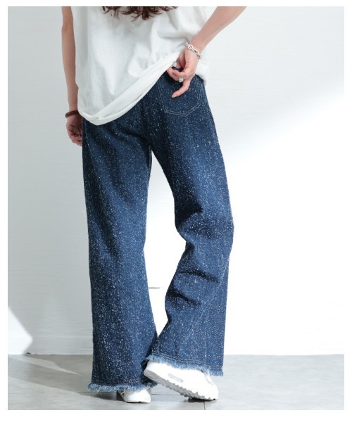 Sawa a la mode（サワアラモード）の「ダメージ風裾フリンジデニムワイドパンツ（デニムパンツ・レディース・ブルー・FREE）」の20枚目の写真