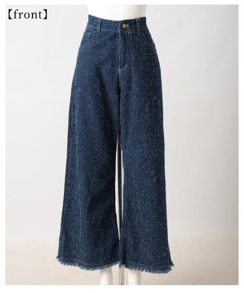 Sawa a la mode（サワアラモード）の「ダメージ風裾フリンジデニムワイドパンツ（デニムパンツ・レディース・ブルー・FREE）」の21枚目の写真