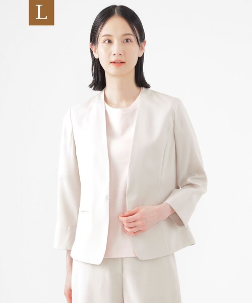 TRANS WORK(トランスワーク)の「【L】【美シリーズ】【UV対策】【着用しわ軽減】【ウォッシャブル】エアリーコードレーンノーカラージャケット(ノーカラージャケット・レディース・グレー系その他/ホワイト/ネイビー・46/44)」の2枚目の写真
