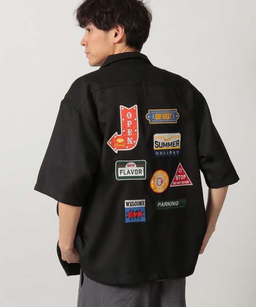 LAKOLE ラコレ （L)　メンズ　半袖シャツ　バックプリント　ベージュ セールバックワッペン半袖シャツ ⁄ 425810（シャツ⁄ブラウス