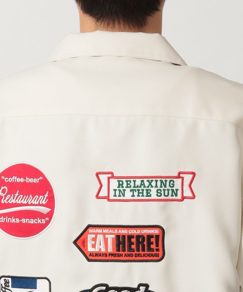 LAKOLE ラコレ （L)　メンズ　半袖シャツ　バックプリント　ベージュ セールバックワッペン半袖シャツ ⁄ 425810（シャツ⁄ブラウス