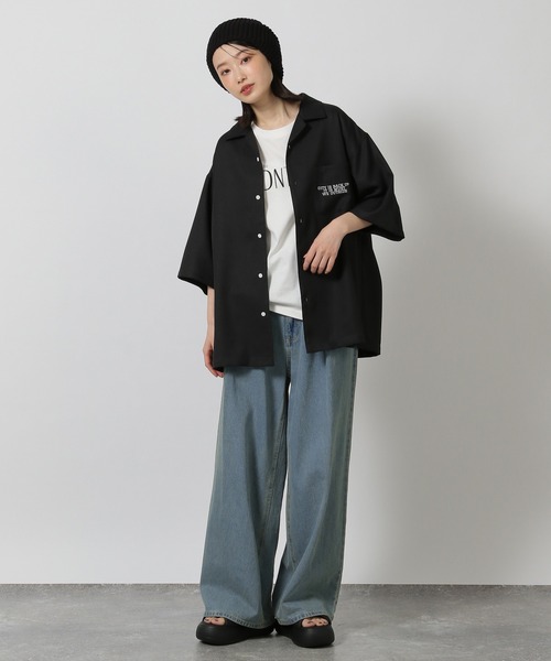 LAKOLE ラコレ （L)　メンズ　半袖シャツ　バックプリント　ベージュ セールバックワッペン半袖シャツ ⁄ 425810（シャツ⁄ブラウス